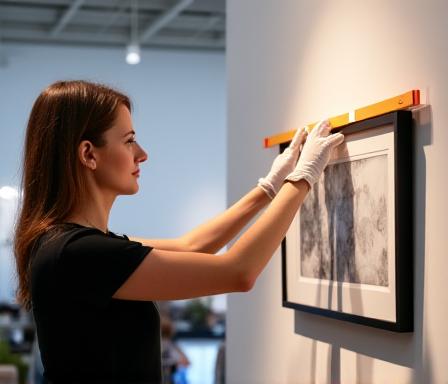 Curator directing the hanging of a fine art photograph